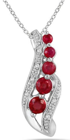 1.03CT DIAMOND & AAA RUBY 14K WHITE GOLD JOURNEY TEAR DROP LOVE FLOATING PENDANT