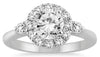 ESTATE 1.38CT DIAMOND 14K WHITE GOLD CLASSIC ROUND HALO 3 STONE ENGAGEMENT RING