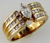 WIDE 1.22CT DIAMOND 14K YELLOW GOLD 3D MARQUISE & PRINCESS 3 ROW ENGAGEMENT RING