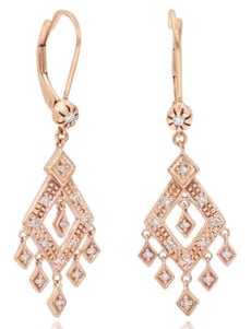.20CT DIAMOND 14K WHITE GOLD 3D GEOMETRICAL TEAR DROP LEVERBACK HANGING EARRINGS