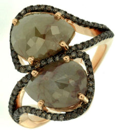 4.32CT MOCHA DIAMOND & AAA GARNET 18KT ROSE GOLD 3D DOUBLE LEAF CRISS CROSS RING