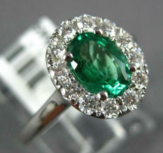 1.22CT DIAMOND & AAA EMERALD 18K WHITE GOLD 3D OVAL & ROUND HALO ENGAGEMENT RING