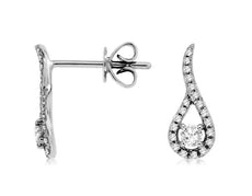 ESTATE .24CT DIAMOND 14KT WHITE GOLD 3D ROUND TEAR DROP FUN HANGING EARRINGS