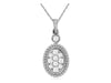 ESTATE .17CT DIAMOND 14K WHITE GOLD ROUND CLUSTER OVAL FILIGREE FLOATING PENDANT