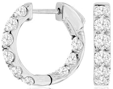 2.0CT DIAMOND 14KT WHITE GOLD 3D ROUND INSIDE OUT HUGGIE HOOP HANGING EARRINGS