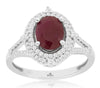 ESTATE 1.56CT DIAMOND & AAA RUBY 14K WHITE GOLD OVAL DOUBLE HALO ENGAGEMENT RING