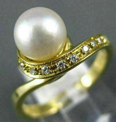ESTATE .18CT DIAMOND & AAA SOUTH SEA PEARL 18KT YELLOW GOLD SWIRL RING #4560