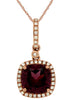 2.74CT DIAMOND & AAA RHODOLITE 14KT ROSE GOLD 3D CUSHION & ROUND HALO PENDANT