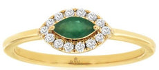 .33CT DIAMOND & AAA EMERALD 14K YELLOW GOLD ROUND & MARQUISE EVIL EYE LUCKY RING