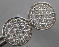 ESTATE LARGE 1.35CT DIAMOND 18KT WHITE GOLD CLASSIC PAVE CIRCULAR STUD EARRINGS