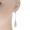 2.21CT DIAMOND 18K WHITE GOLD ROUND ELONGATED TEAR DROP CLIP ON HANGING EARRINGS