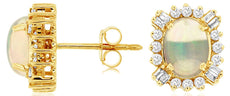 2.3CT DIAMOND & AAA OPAL 14K YELLOW GOLD OVAL ROUND & BAGUETTE CABOCHON EARRINGS