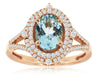 1.43CT DIAMOND & AAA AQUAMARINE 14KT ROSE GOLD OVAL DOUBLE HALO LOVE CROWN RING