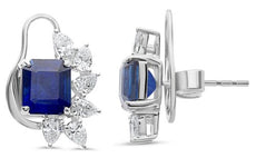 4.51CT DIAMOND & AAA SAPPHIRE 18KT WHITE GOLD EMERALD CUT & PEAR SHAPE EARRINGS