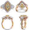 EXTRA LARGE 2.36CT WHITE PINK & FANCY YELLOW DIAMOND 18KT TRI COLOR GOLD 3D RING