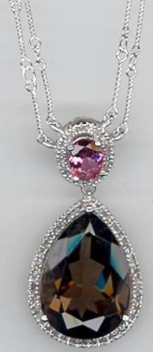 12.26CT DIAMOND & AAA PINK SAPPHIRE & SMOKY TOPAZ 14KT WHITE GOLD LOVE NECKLACE