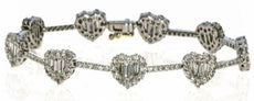 4.99CT DIAMOND 18KT WHITE GOLD 3D ROUND & BAGUETTE MULTI HEART TENNIS BRACELET