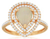 WIDE 1.60CT DIAMOND & AAA OPAL 14K ROSE GOLD PEAR SHAPE & ROUND DOUBLE HALO RING