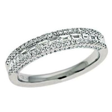 .63CT DIAMOND 14K WHITE GOLD 3D CLASSIC ROUND & BAGUETTE 3 ROW ANNIVERSARY RING