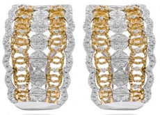 WIDE .51CT DIAMOND 14K 2 TONE GOLD OPEN FILIGREE FLORAL CLASSIC CLIP ON EARRINGS