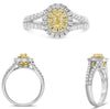 1.05CT WHITE & FANCY YELLOW DIAMOND 18K 2 TONE GOLD OVAL & ROUND ENGAGEMENT RING