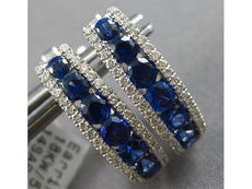 ESTATE LARGE 1.94CT DIAMOND & AAA SAPPHIRE 18KT WHITE GOLD OVAL HOOP HANGING EARRINGS