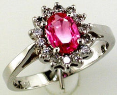 1.25CT DIAMOND & AAA PINK SAPPHIRE 14KT WHITE GOLD OVAL & ROUND FLOWER LOVE RING