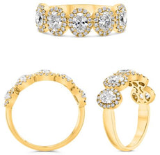 1.27CT DIAMOND 18KT YELLOW GOLD 3D ROUND & OVAL 5 STONE HALO MULTI FLOWER RING