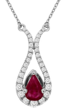 1.08CT DIAMOND & AAA RUBY 14KT WHITE GOLD PEAR SHAPE & ROUND HORSESHOE NECKLACE