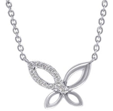 .06CT DIAMOND 18KT WHITE GOLD 3D CLASSIC MATTE & SHINY BUTTERFLY LOVE NECKLACE