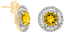 2.61CT DIAMOND & AAA CITRINE 14KT YELLOW GOLD ROUND DOUBLE HALO FLOWER EARRINGS