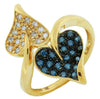 .40CT WHITE & BLUE DIAMOND 14KT YELLOW GOLD DOUBLE HEART CRISS CROSS LOVE RING