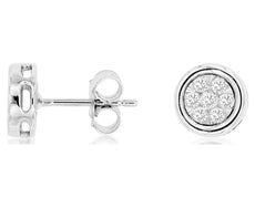 ESTATE .33CT DIAMOND 14KT WHITE GOLD 3D ROUND CLUSTER FLOWER BEZEL STUD EARRINGS