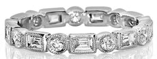 .92CT DIAMOND 18K WHITE GOLD ROUND & BAGUETTE ETERNITY FILIGREE ANNIVERSARY RING