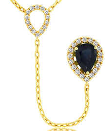 1.08CT DIAMOND & AAA SAPPHIRE 14KT YELLOW GOLD PEAR SHAPE & ROUND LOVE NECKLACE