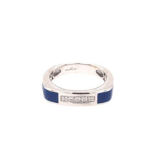 ESTATE .05CT DIAMOND & BLUE ENAMEL 18KT WHITE GOLD 3D CLASSIC 5 STONE FUN RING