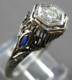 .26CT OLD MINE DIAMOND & AAA SAPPHIRE 18K WHITE GOLD 3D ART DECO ENGAGEMENT RING