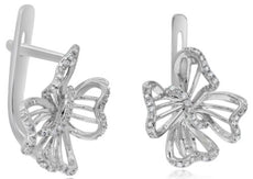 .23CT DIAMOND 14KT WHITE GOLD 3D MULTI HEART FLOWER LEVERBACK HANGING EARRINGS