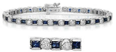 5.42CT DIAMOND & AAA SAPPHIRE 14K WHITE GOLD 3D ROUND & PRINCESS TENNIS BRACELET
