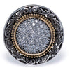 LARGE .60CT DIAMOND 18KT YELLOW GOLD & 925 SILVER 3D HANDCRAFTED FILIGREE RING