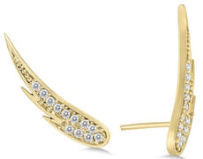 ESTATE .25CT DIAMOND 14KT YELLOW GOLD 3D CLASSIC ANGEL WING EAR CLIMBER EARRINGS