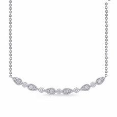 .32CT DIAMOND 14KT WHITE GOLD 3D ROUND & PEAR SHAPE FILIGREE BAR LOVE NECKLACE