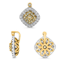 .44CT WHITE & FANCY YELLLOW DIAMOND 18KT 2 TONE GOLD 3D CUSHION & ROUND PENDANT