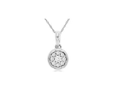 ESTATE .09CT DIAMOND 14KT WHITE GOLD 3D CLUSTER FLOWER BEZEL FLOATING PENDANT