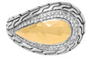 LARGE .39CT DIAMOND 18KT YELLOW GOLD & 925 SILVER FILIGREE TEAR DROP SNAKE RING