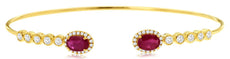 1.65CT DIAMOND & AAA RUBY 14KT YELLOW GOLD 3D OVAL & ROUND BEZEL BANGLE BRACELET