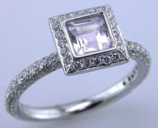 1.43CT DIAMOND & AAA PINK AMETHYST 18K WHITE GOLD 3D SQUARE HALO ENGAGEMENT RING