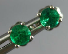 ESTATE .40CT AAA EMERALD 14KT WHITE GOLD 3D ROUND SOLITAIRE STUD EARRINGS #27706