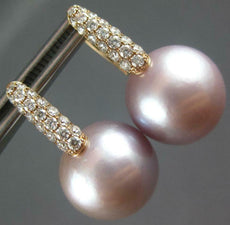 LARGE .61CT DIAMOND & AAA PINK SOUTH SEA PEARL 18K ROSE GOLD 3D HANGING EARRINGS