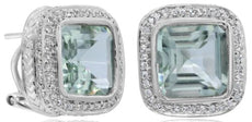 6.61CT DIAMOND & AAA GREEN AMETHYST 14KT WHITE GOLD SQUARE HALO HANGING EARRINGS